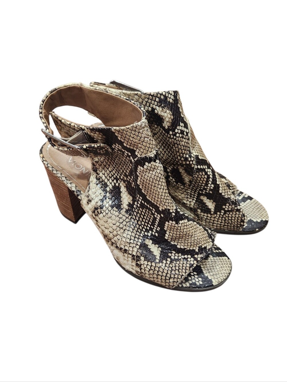 VIONIC BLAKELY bootie heel sandals Snake Skin Print Leather Ankle strap size 8W